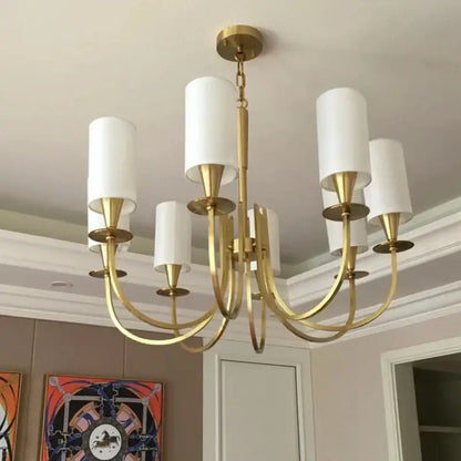 Copper ceiling chandelier with white fabric shades for living room