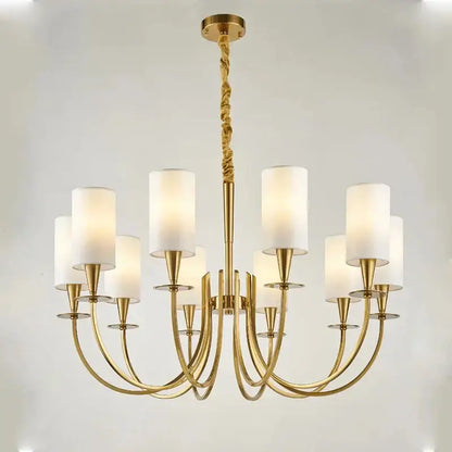 Copper ceiling chandelier with white fabric shades for living room