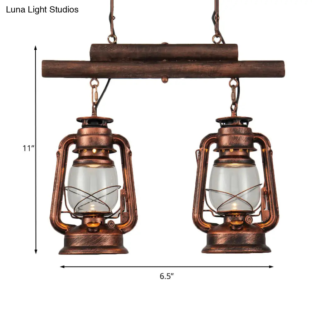 DecorBites™ Copper Lantern Island Light with Clear Glass - 2-Bulb Kitchen Hanging Fixture