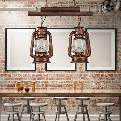 DecorBites™ Copper Lantern Island Light with Clear Glass - 2-Bulb Kitchen Hanging Fixture