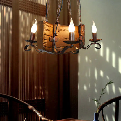 DecorBites™ Copper Metal Pendant Lamp with Wood Beam - Island Lighting for Warehouse - 4 Lights