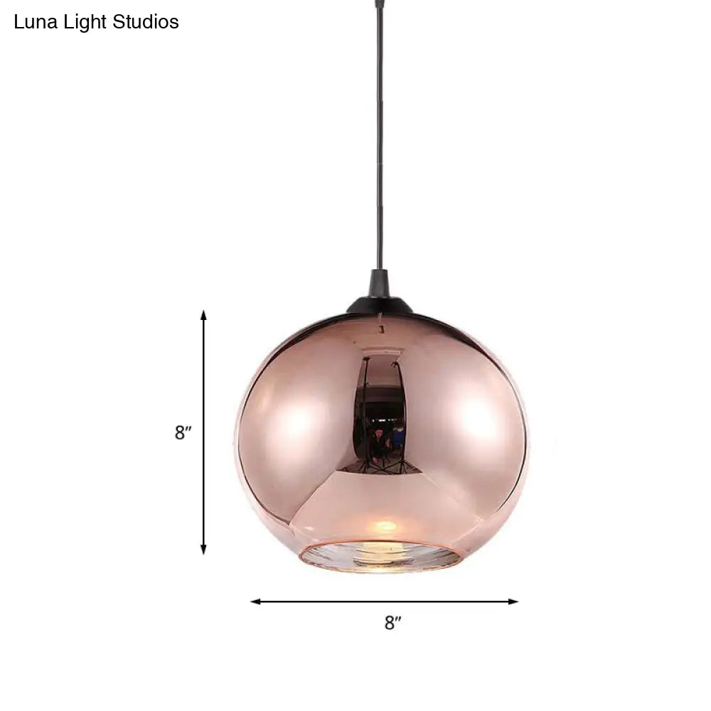 DecorBites™ Copper Sphere Pendant Light - Modern 1 Head - 8"/12" Wide - Mirror Glass - Hanging Lamp Kit for Bar