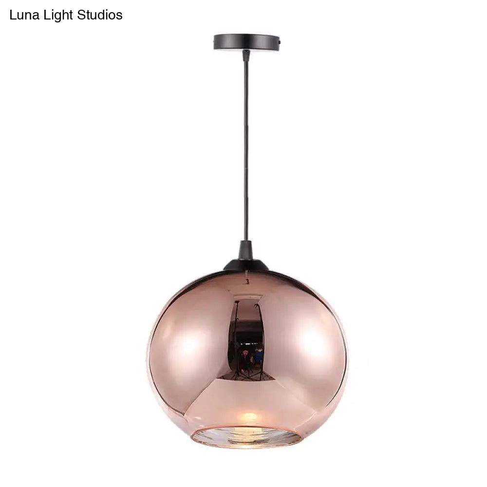 DecorBites™ Copper Sphere Pendant Light - Modern 1 Head - 8"/12" Wide - Mirror Glass - Hanging Lamp Kit for Bar