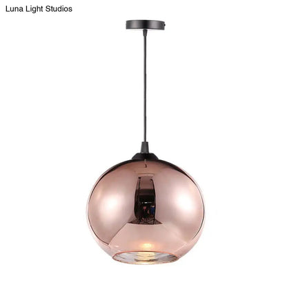 DecorBites™ Copper Sphere Pendant Light - Modern 1 Head - 8"/12" Wide - Mirror Glass - Hanging Lamp Kit for Bar