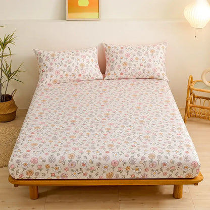 Coral and white geometric floral fitted sheet set bedroom bedding