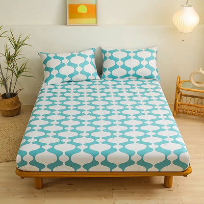 Coral and white geometric floral fitted sheet set bedroom bedding