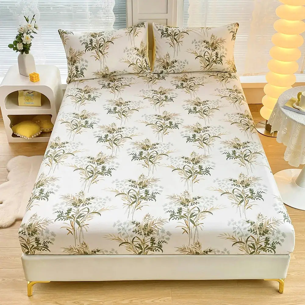 Coral and white geometric floral fitted sheet set bedroom bedding