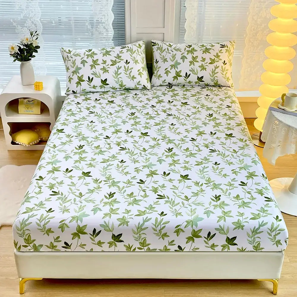 Coral and white geometric floral fitted sheet set bedroom bedding