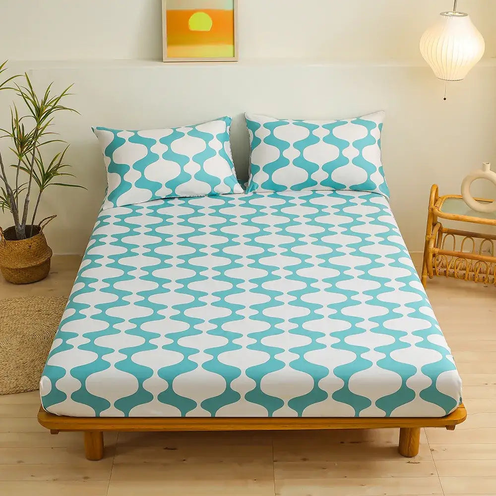 Coral and white geometric floral fitted sheet set bedroom bedding