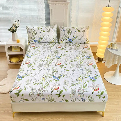 Coral and white geometric floral fitted sheet set bedroom bedding