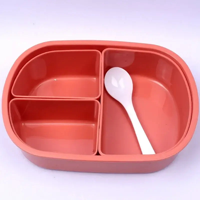 Coral and white lunch box set – kitchen three compartment bento