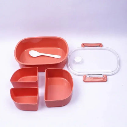 Coral and white lunch box set – kitchen three compartment bento