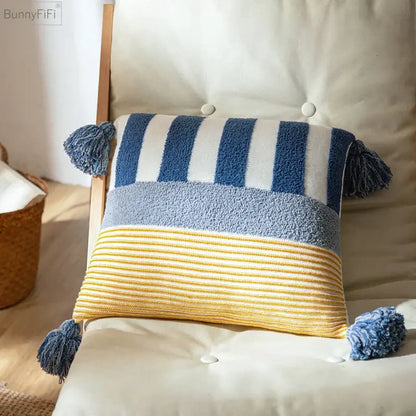 Coral and white striped cushion cover 45x45cm living room tassels