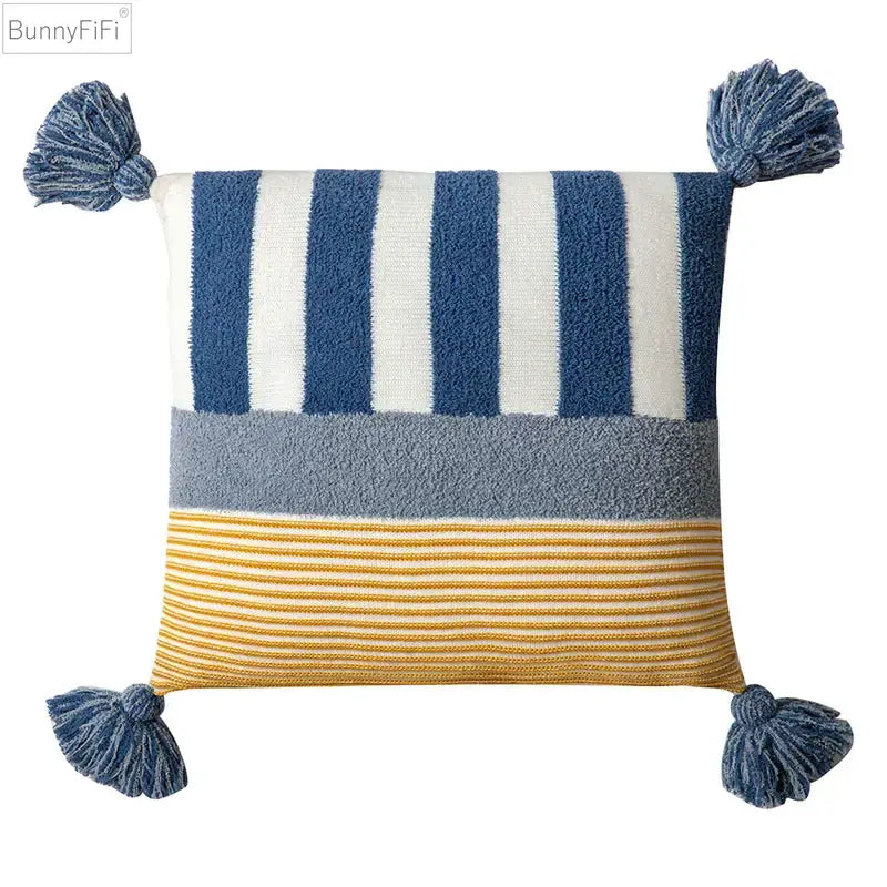 Coral and white striped cushion cover 45x45cm living room tassels