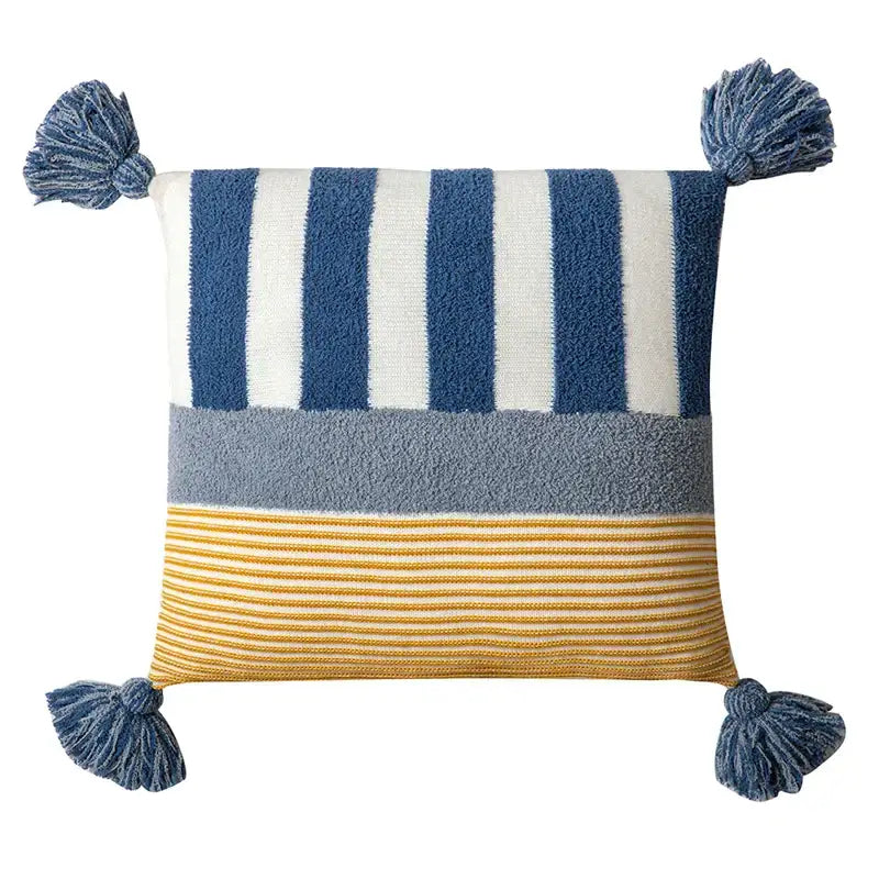 Coral and white striped cushion cover 45x45cm living room tassels