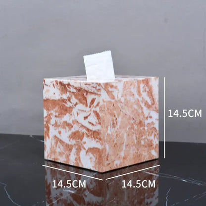 Coral pink marble bathroom accessories set with gold accents