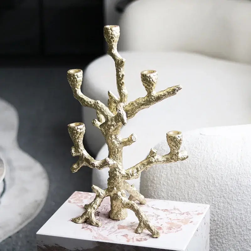 Coral textured golden bough candelabrum dining room candlestick holder