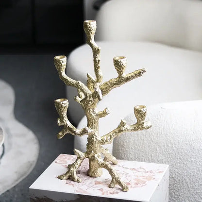 Coral textured golden bough candelabrum dining room candlestick holder