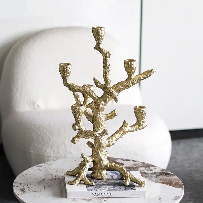 Coral textured golden bough candelabrum dining room candlestick holder