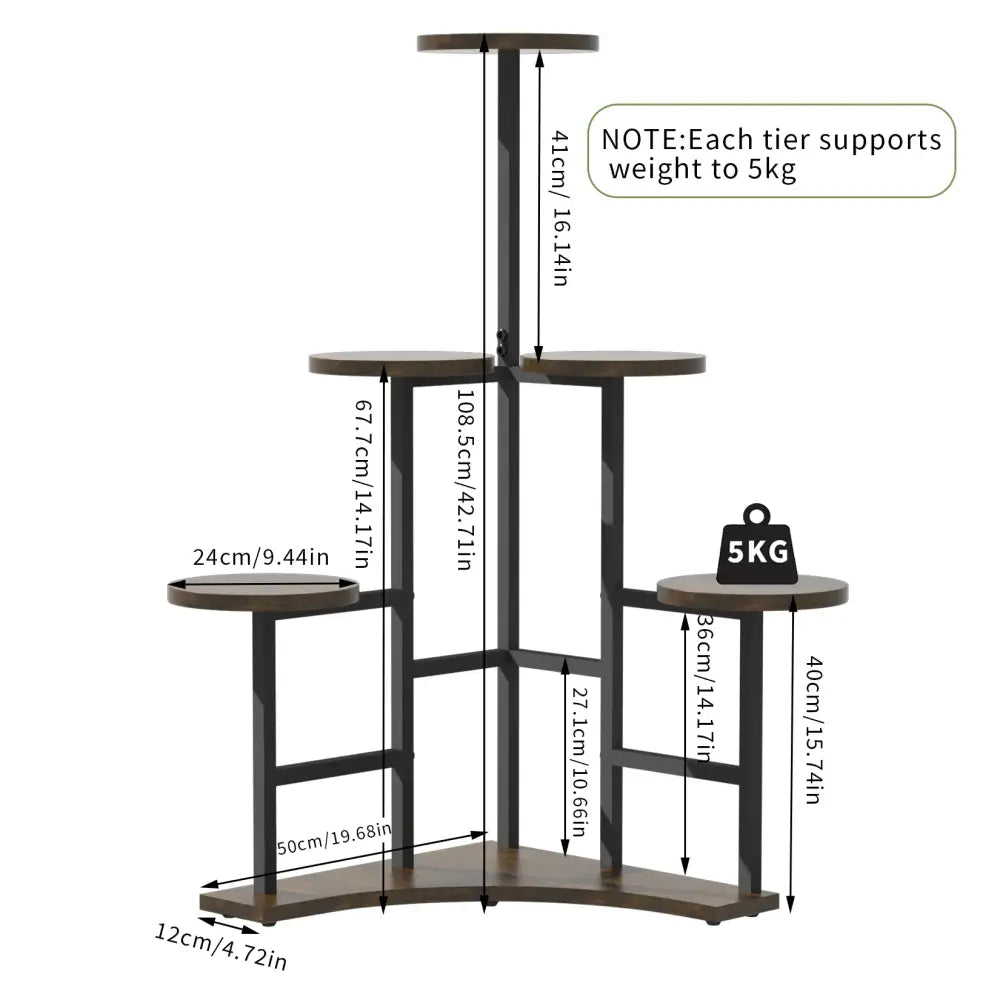 Modern black metal corner plant stand living room wood shelves
