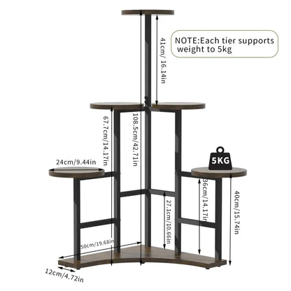 Modern black metal corner plant stand living room wood shelves