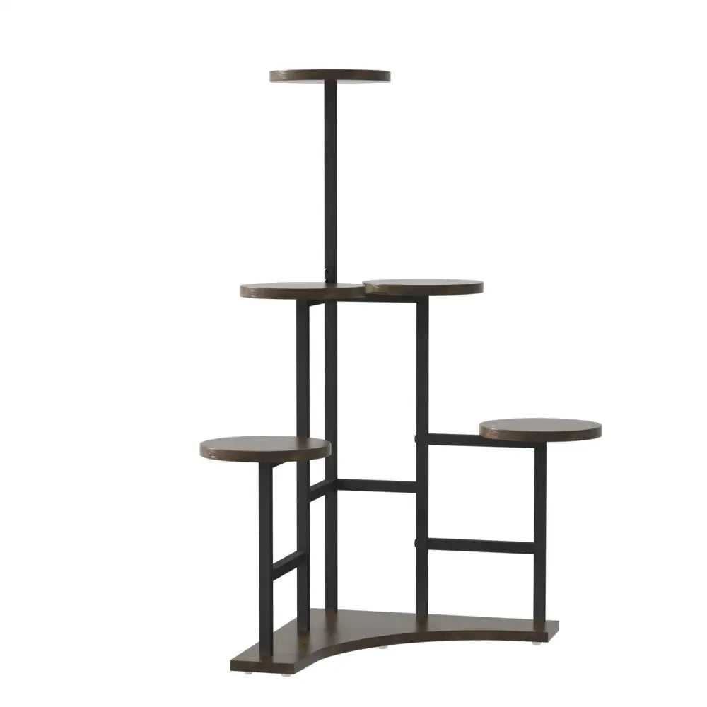 Modern black metal corner plant stand living room wood shelves