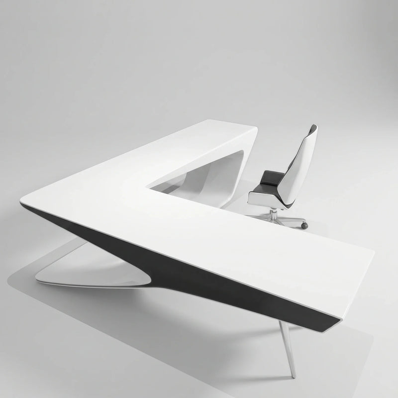 Chevron · White L-Shaped Executive Desk