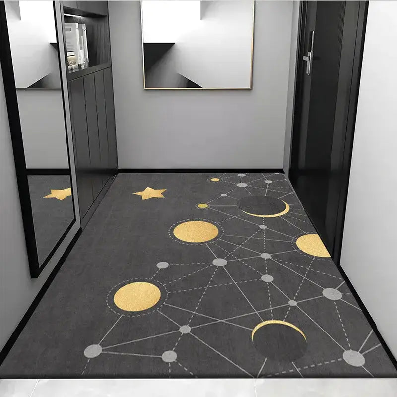 Cosmic grey crystal velvet entrance rug for hallway