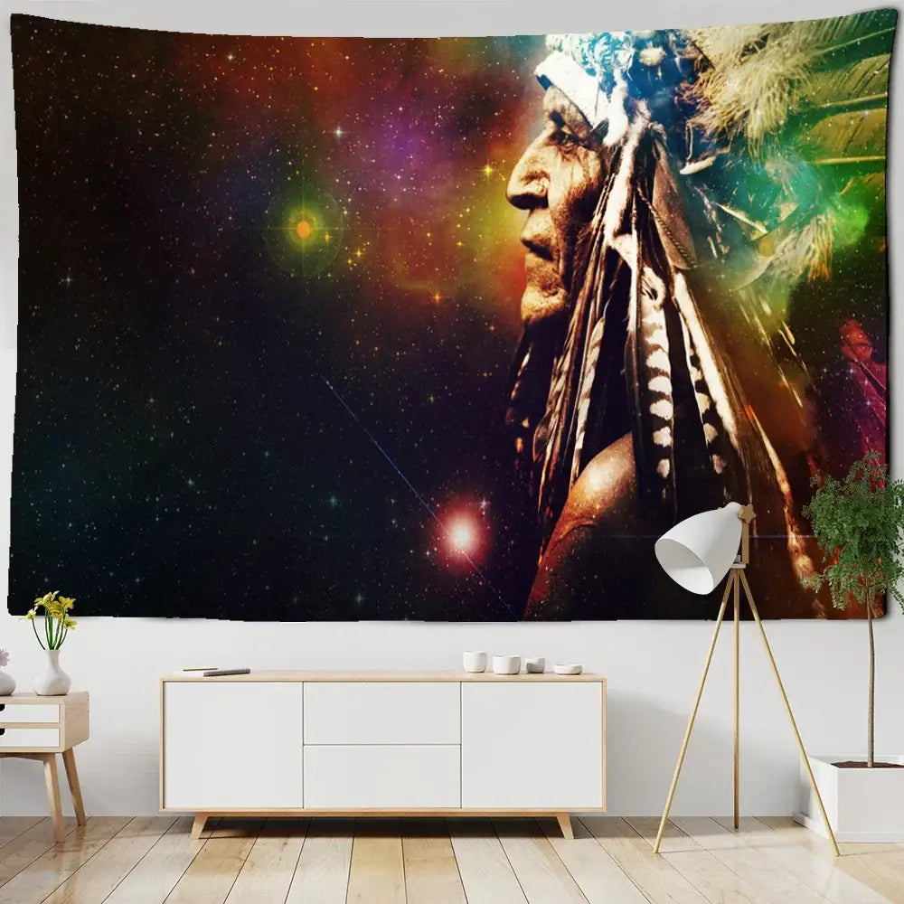 Cosmic indian head psychedelic tapestry wall hanging living room decor
