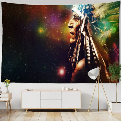 Cosmic indian head psychedelic tapestry wall hanging living room decor