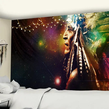 Cosmic indian head psychedelic tapestry wall hanging living room decor