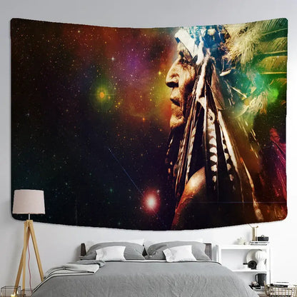 Cosmic indian head psychedelic tapestry wall hanging living room decor