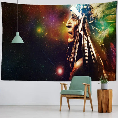 Cosmic indian head psychedelic tapestry wall hanging living room decor