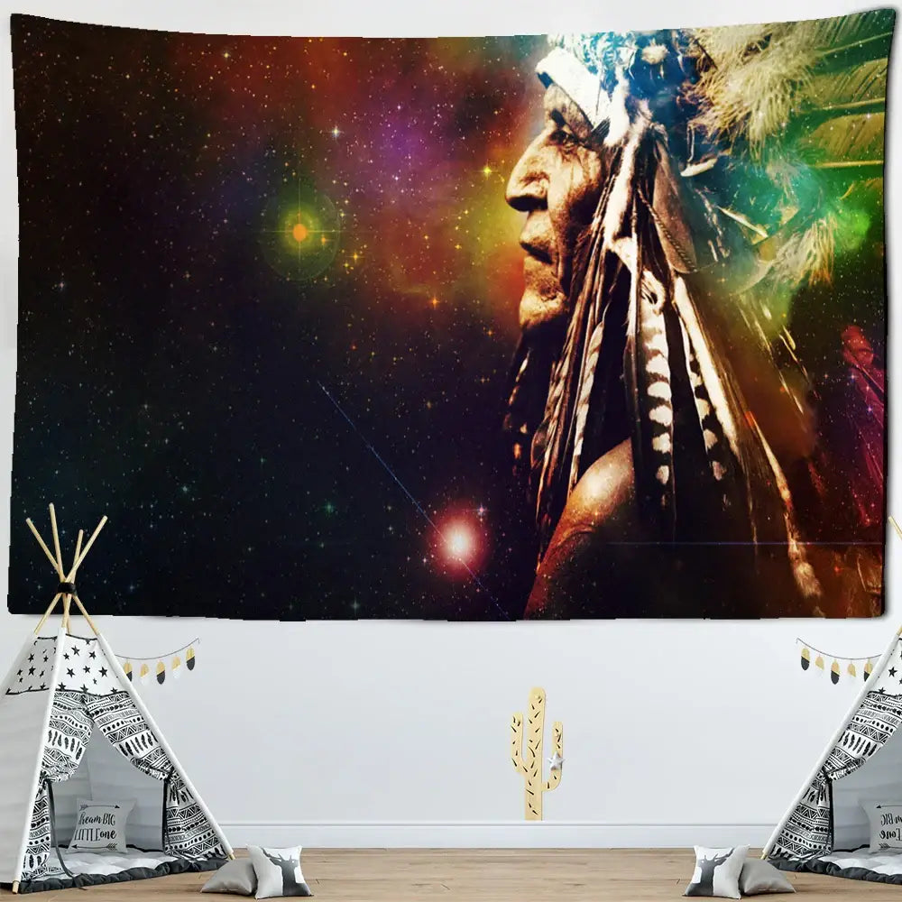 Cosmic indian head psychedelic tapestry wall hanging living room decor