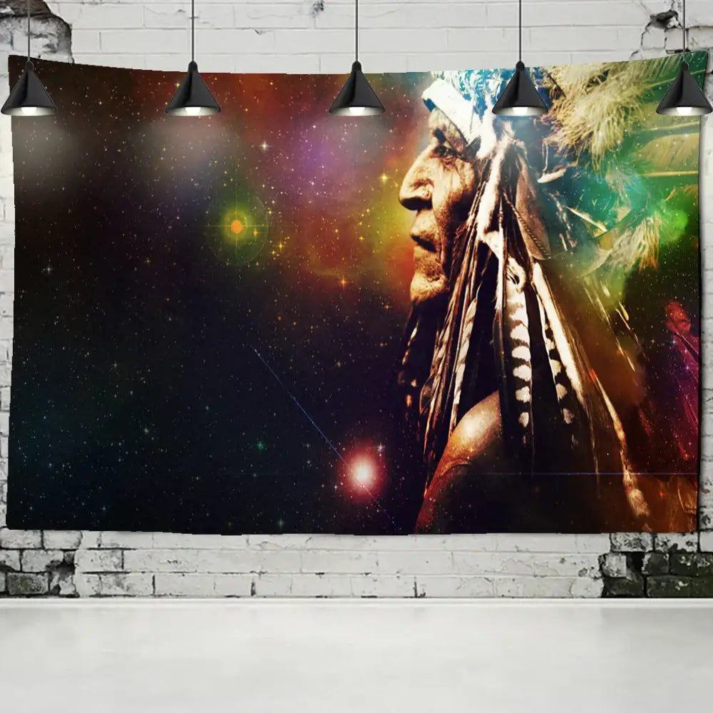 Cosmic indian head psychedelic tapestry wall hanging living room decor