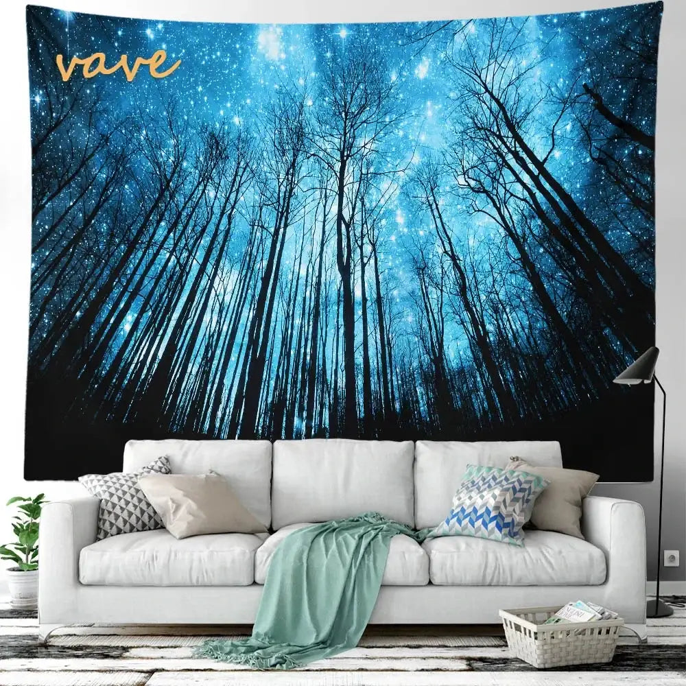 Cosmic night sky forest tree landscape tapestry bedroom wall decor