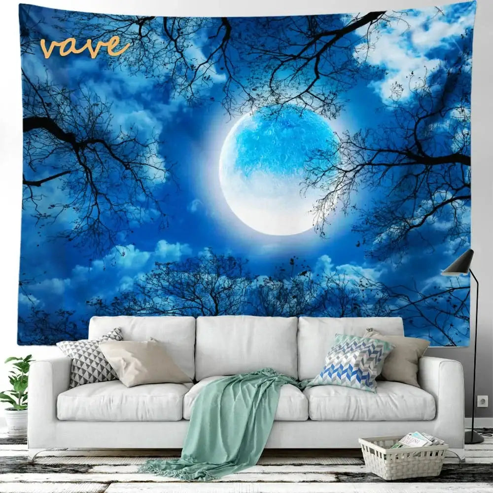 Cosmic night sky forest tree landscape tapestry bedroom wall decor