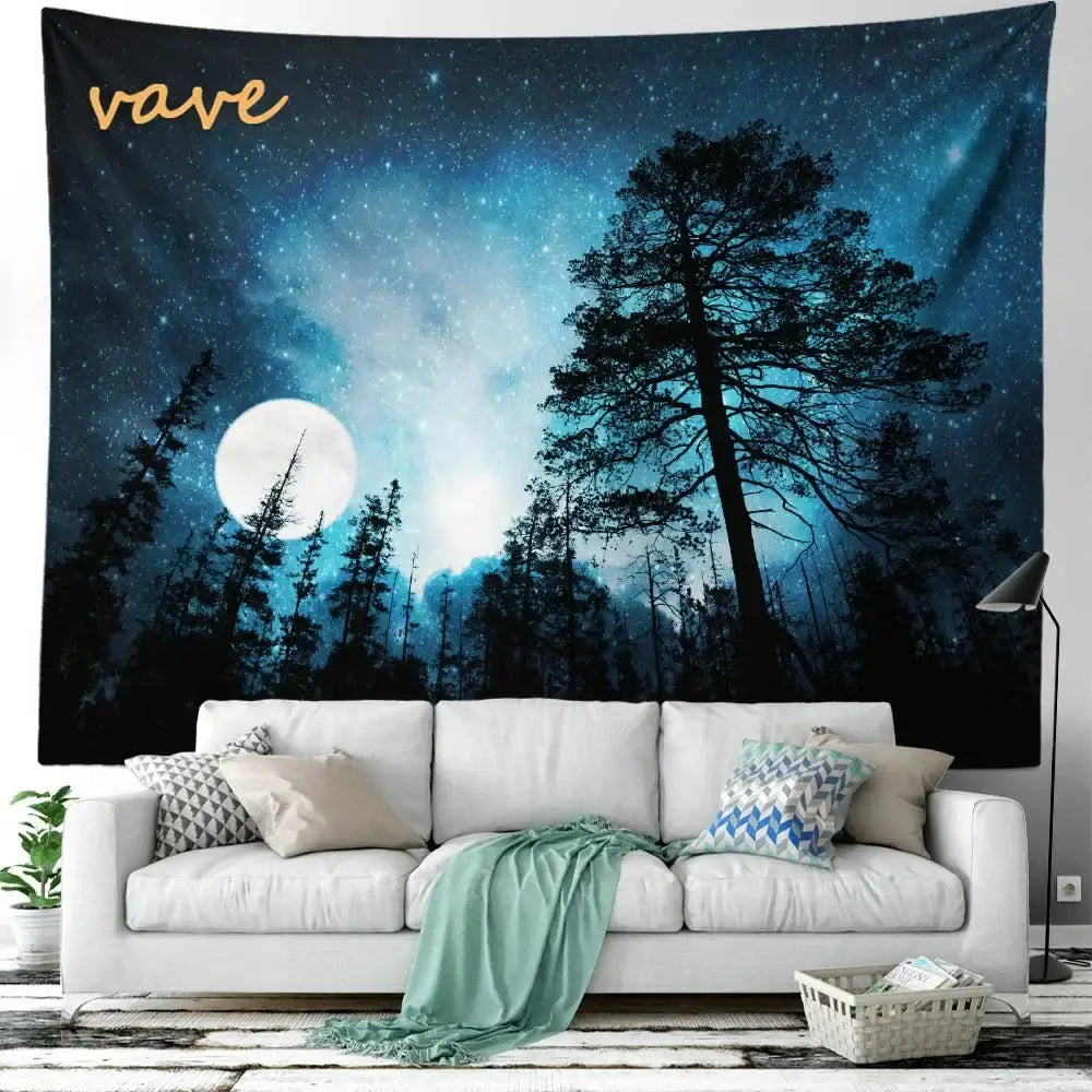 Cosmic night sky forest tree landscape tapestry bedroom wall decor