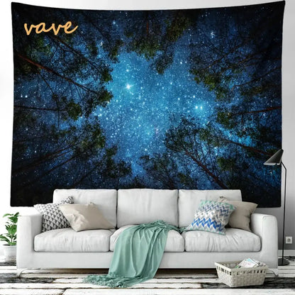 Cosmic night sky forest tree landscape tapestry bedroom wall decor