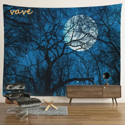 Cosmic night sky forest tree landscape tapestry bedroom wall decor