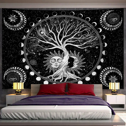 Cosmic teal and black green life tree tapestry bedroom wall hanging