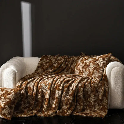 Cosy faux rabbit plush floral throw blanket living room decor