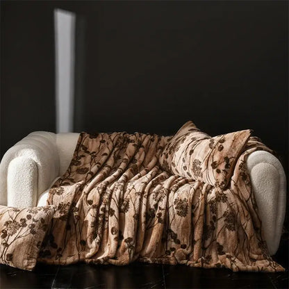 Cosy faux rabbit plush floral throw blanket living room decor