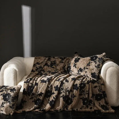 Cosy faux rabbit plush floral throw blanket living room decor
