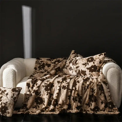 Cosy faux rabbit plush floral throw blanket living room decor