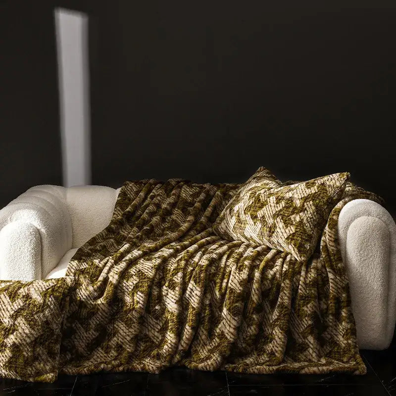 Cosy faux rabbit plush floral throw blanket living room decor
