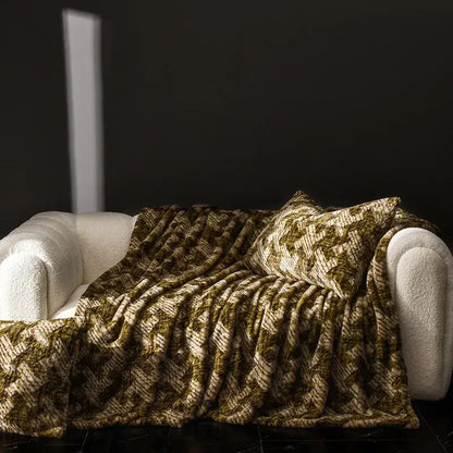Cosy faux rabbit plush floral throw blanket living room decor