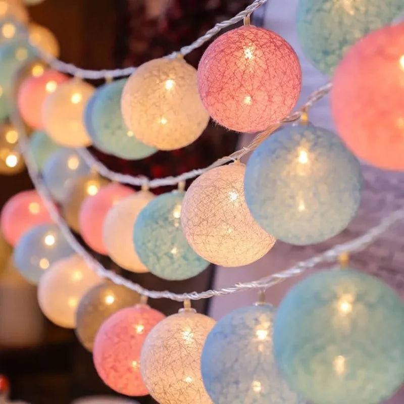 DecorBites™ Cotton Garland LED String Lights, Home Decor
