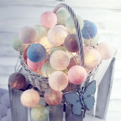 DecorBites™ Cotton Garland LED String Lights, Home Decor