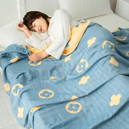 Cotton gauze boho throw gray pineapple bird bedroom blanket